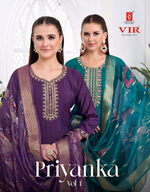 Vir Priyanka Vol 1 Roman Embroidered Kurti Pant Dupatta Set