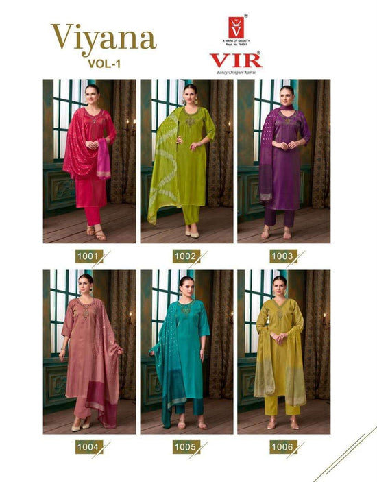 Vir Viyana Vol 1 Premium Simmer Dobby Kurti Pant Dupatta Set - Amrah Wholesale
