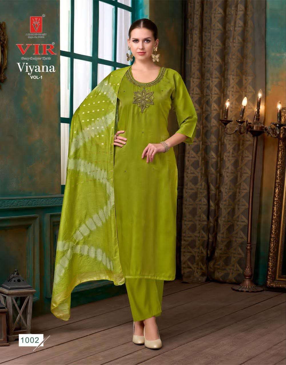Vir Viyana Vol 1 Premium Simmer Dobby Kurti Pant Dupatta Set - Amrah Wholesale