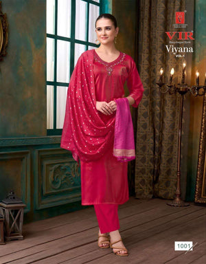 Vir Viyana Vol 1 Premium Simmer Dobby Kurti Pant Dupatta Set - Amrah Wholesale