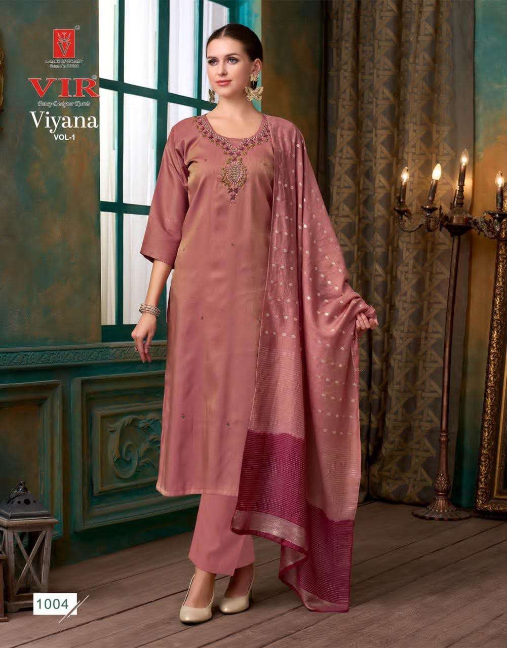 Vir Viyana Vol 1 Premium Simmer Dobby Kurti Pant Dupatta Set - Amrah Wholesale