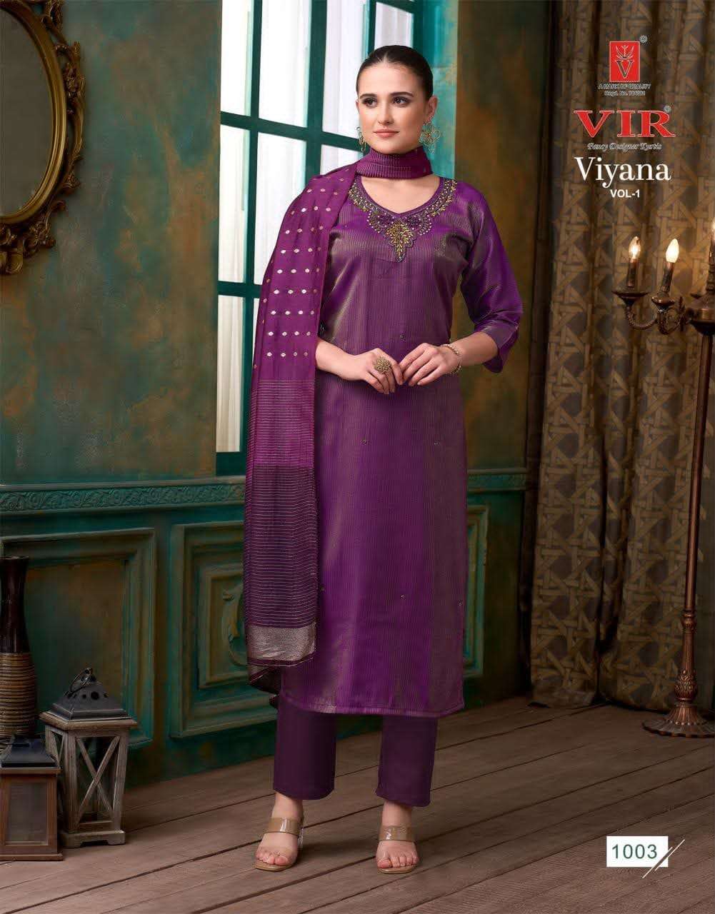 Vir Viyana Vol 1 Premium Simmer Dobby Kurti Pant Dupatta Set - Amrah Wholesale
