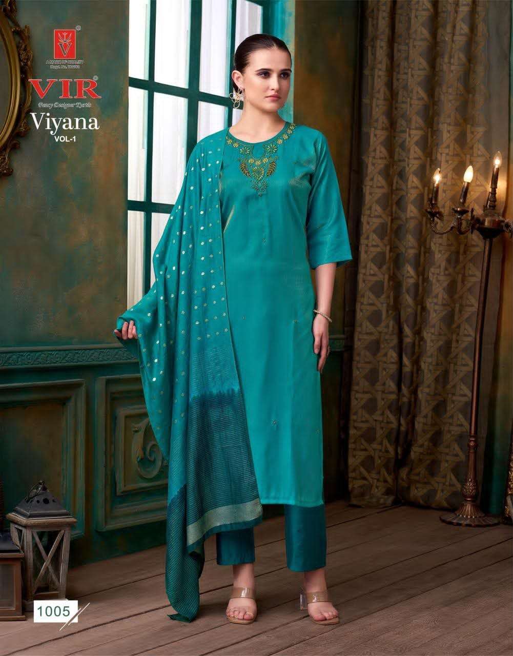 Vir Viyana Vol 1 Premium Simmer Dobby Kurti Pant Dupatta Set - Amrah Wholesale