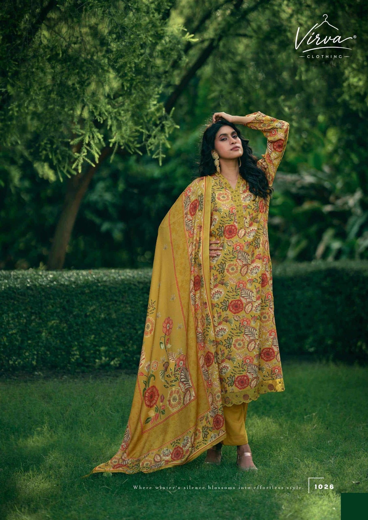 Virva Clothing Winter Blossom Viscose Pashmina Dress Material