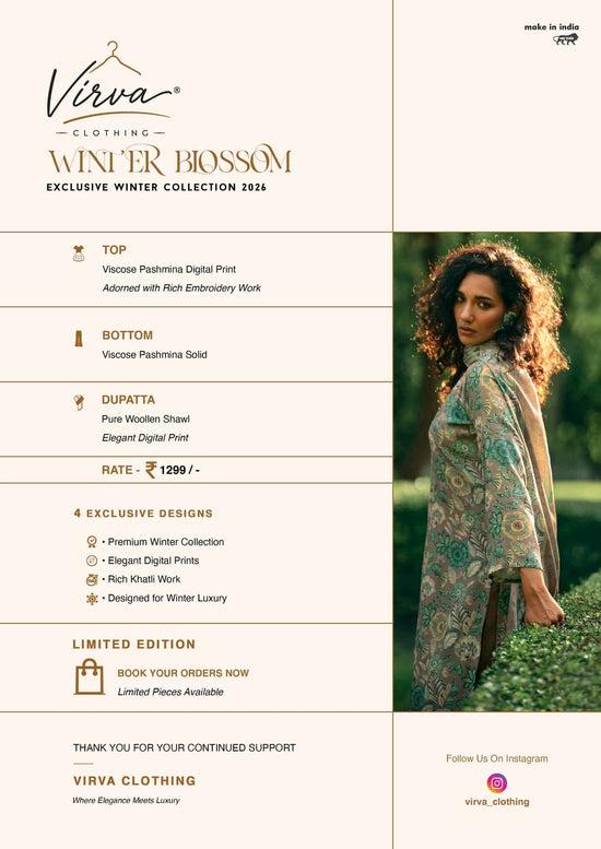 Virva Clothing Winter Blossom Viscose Pashmina Dress Material