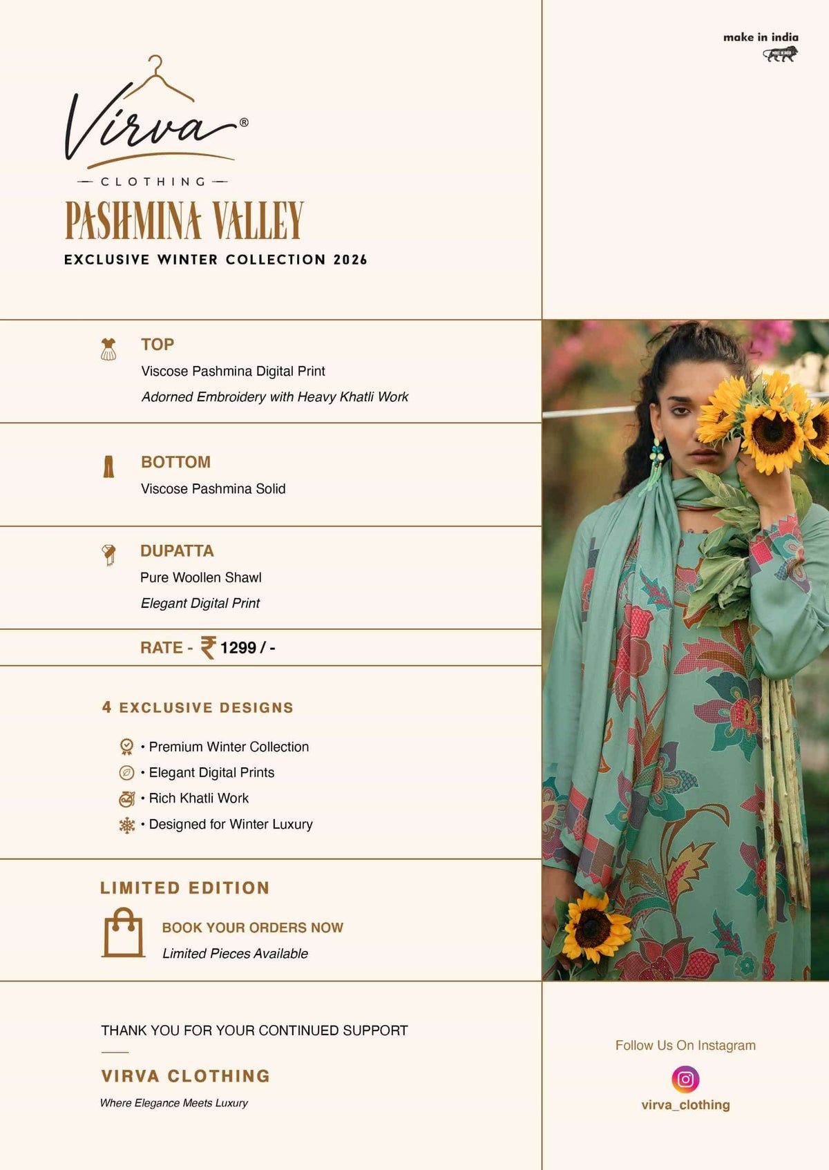 Virva Clothing Pashmina Valley Viscose Pashmina Dress Material