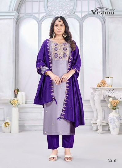 Vishnu Jamaina Vichitra Silk Embroidered Dress Material