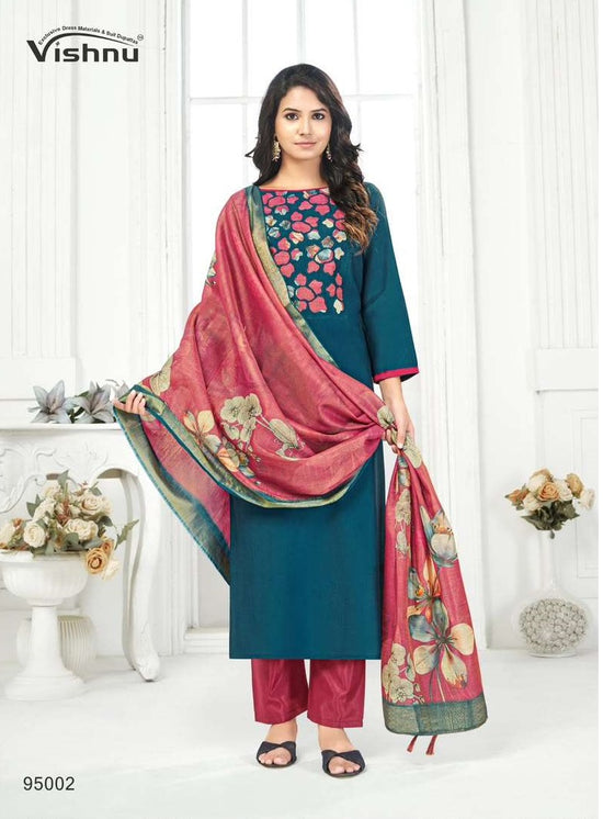 Vishnu Kajal Vatican Silk Unstitched Dress Material