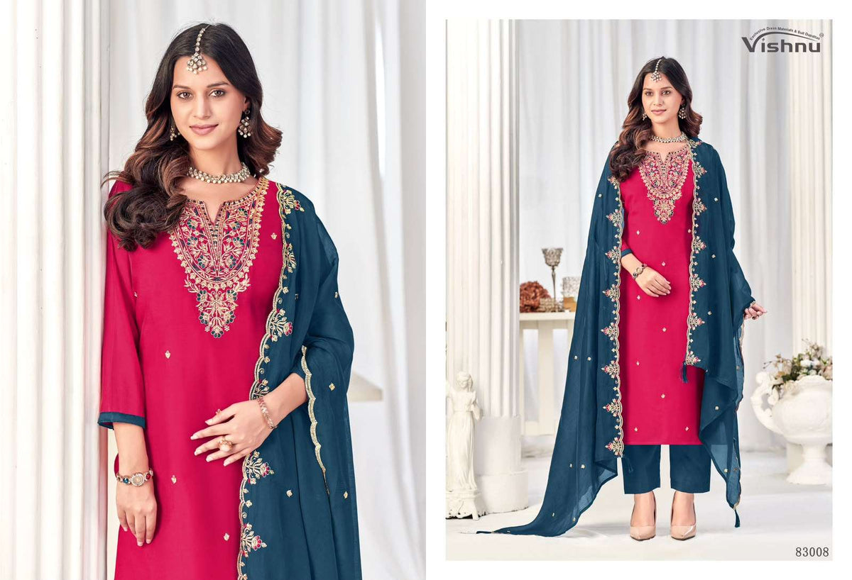 VISHNU MISBAH 83001–83012 Mal Chanderi Unstitched Pakistani Dress Material Wholesale Collection - Amrah Wholesale