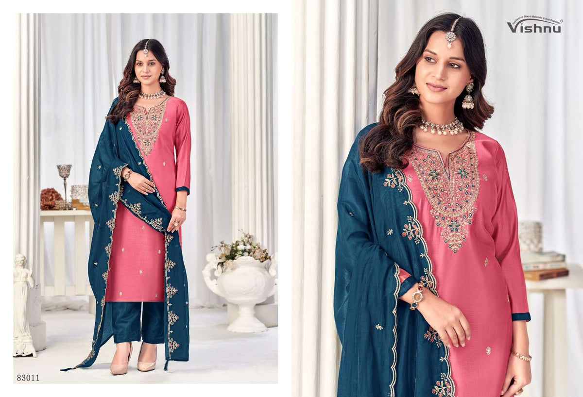 VISHNU MISBAH 83001–83012 Mal Chanderi Unstitched Pakistani Dress Material Wholesale Collection - Amrah Wholesale