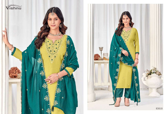 VISHNU MISBAH 83001–83012 Mal Chanderi Unstitched Pakistani Dress Material Wholesale Collection - Amrah Wholesale