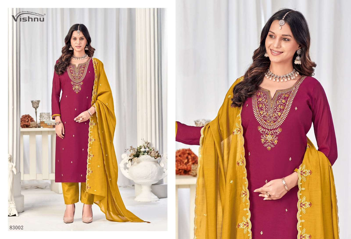 VISHNU MISBAH 83001–83012 Mal Chanderi Unstitched Pakistani Dress Material Wholesale Collection - Amrah Wholesale