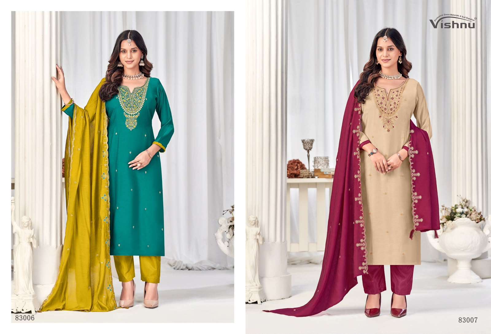 VISHNU MISBAH 83001–83012 Mal Chanderi Unstitched Pakistani Dress Material Wholesale Collection