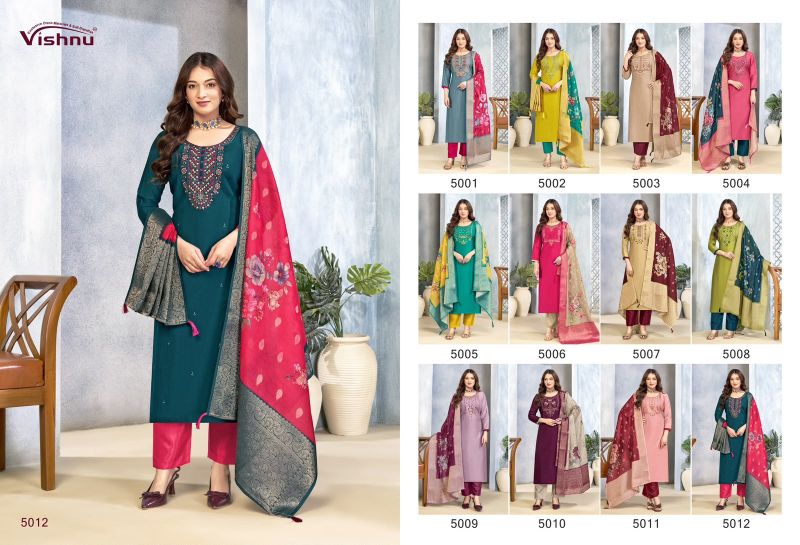 Vishnu Sarita Vertican Silk Embroidered Dress Material