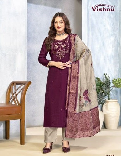 Vishnu Sarita Vertican Silk Embroidered Dress Material