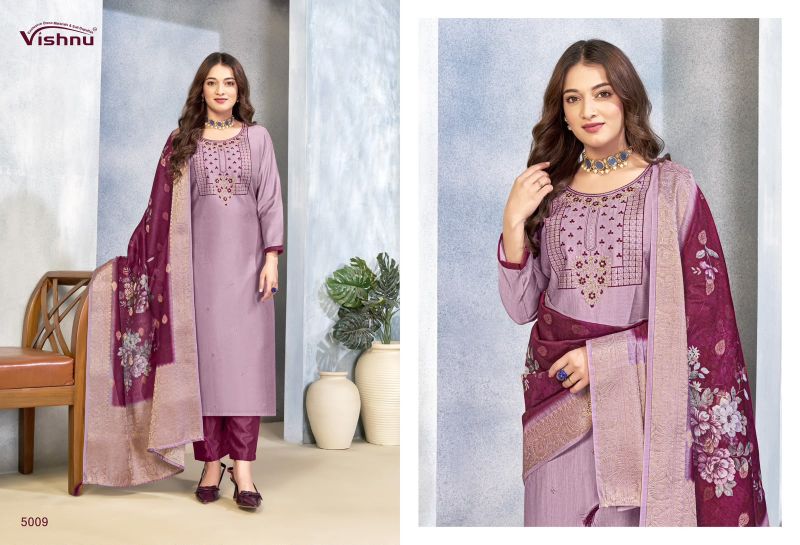 Vishnu Sarita Vertican Silk Embroidered Dress Material