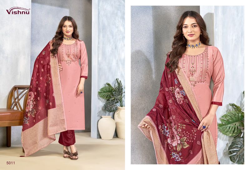Vishnu Sarita Vertican Silk Embroidered Dress Material