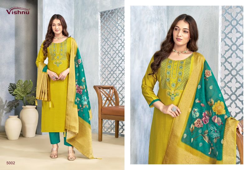Vishnu Sarita Vertican Silk Embroidered Dress Material