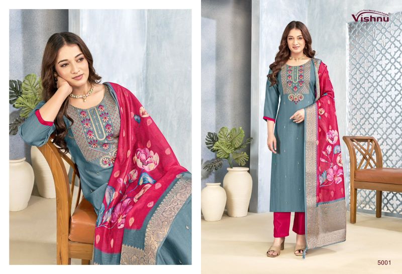 Vishnu Sarita Vertican Silk Embroidered Dress Material