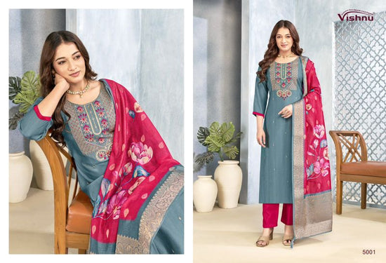Vishnu Sarita Vertican Silk Embroidered Dress Material
