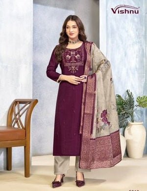 Vishnu Sarita Vertican Silk Embroidered Dress Material - Amrah Wholesale