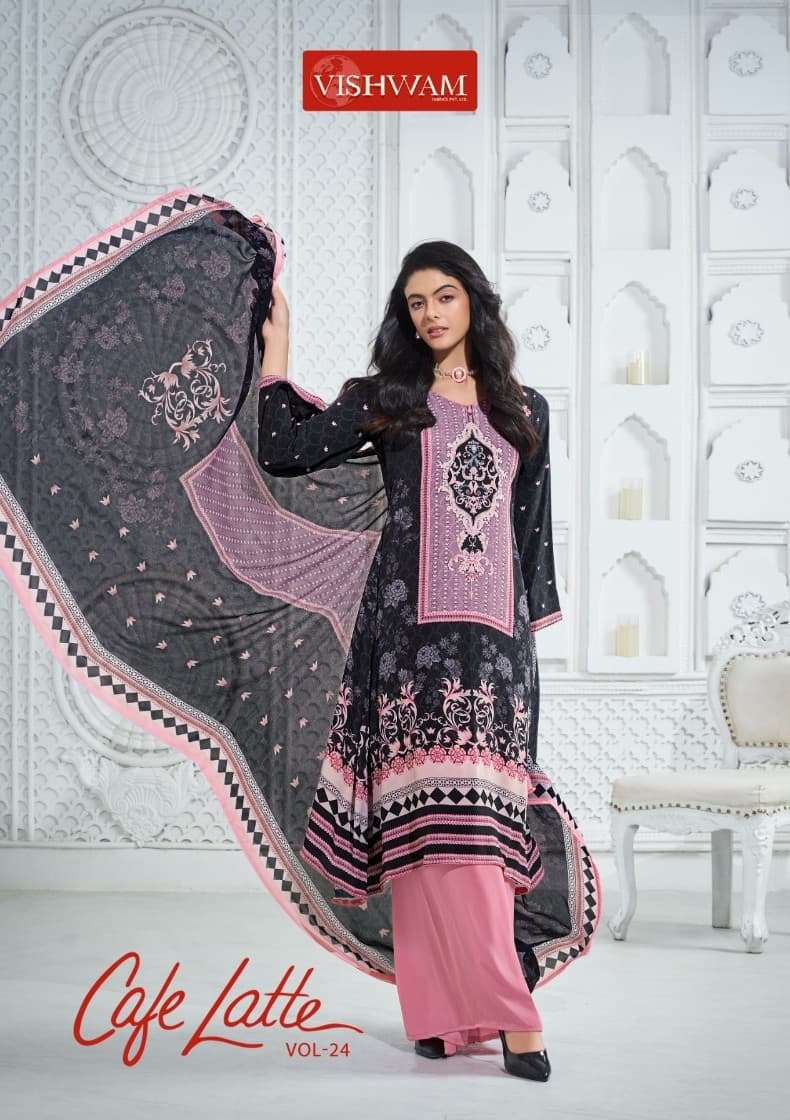 Vishwam Fabrics Cafe Latte Vol 24 Digital Printed Crepe Dress Material