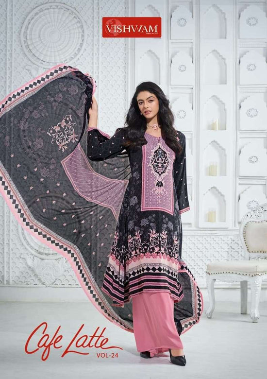 Vishwam Fabrics Cafe Latte Vol 24 Digital Printed Crepe Dress Material