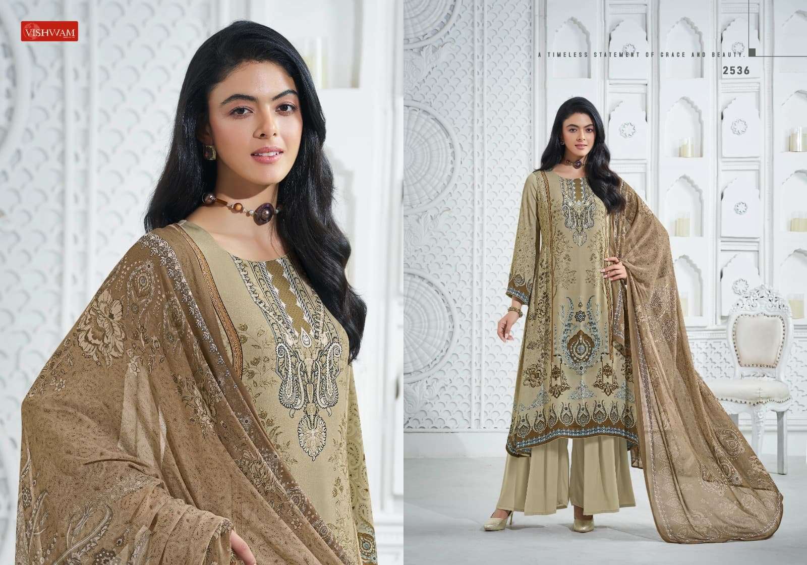 Vishwam Fabrics Cafe Latte Vol 24 Digital Printed Crepe Dress Material