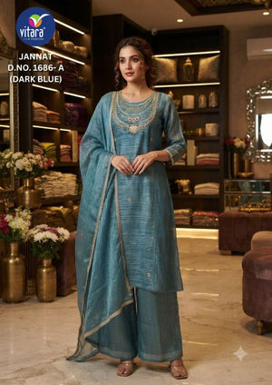 Vitara Fashion Jannat Salsa Embroidered Kurti Pant Dupatta Set