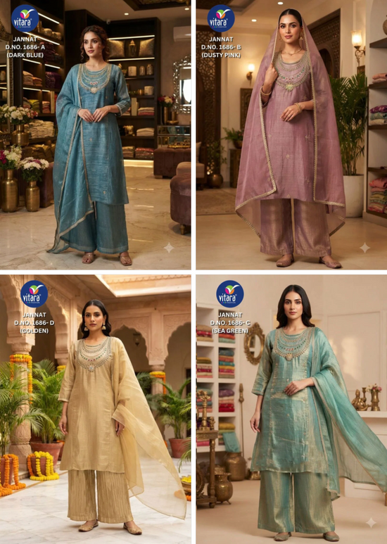 Vitara Fashion Jannat Salsa Embroidered Kurti Pant Dupatta Set
