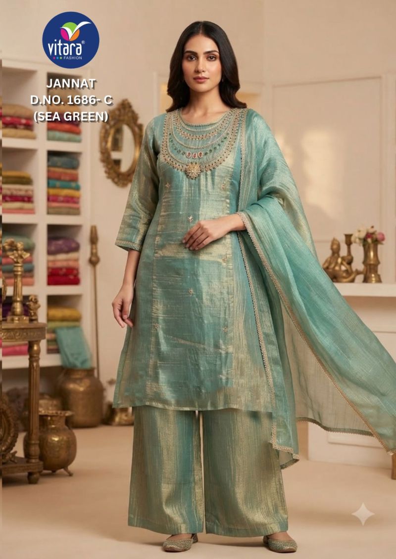 Vitara Fashion Jannat Salsa Embroidered Kurti Pant Dupatta Set