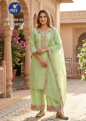 Vitara Fashion Vitara Rasida Vol 1 Gold Crush Kurti Pant Dupatta Set