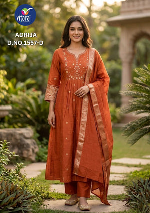 Vitara Fashion Vitara Adrija Mul Chanderi Kurti Pant Dupatta Set - Amrah Wholesale