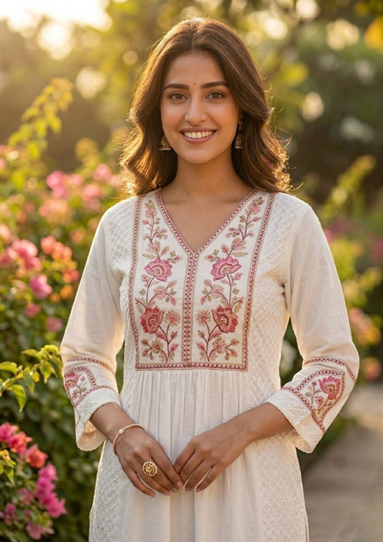Vitara Ravina Cambric Cotton Embroidered Kurti Pant Dupatta Set - Amrah Wholesale