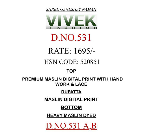 Vivek Fashion D-531 Premium Muslin Dress Material