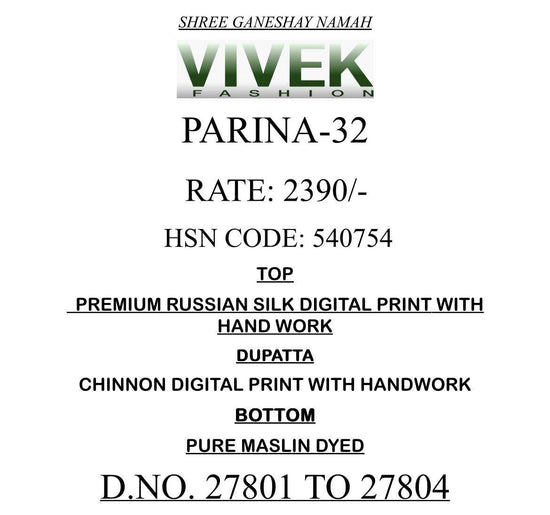 Vivek Fashion Parina Vol 32 Premium Russian Silk Dress Material