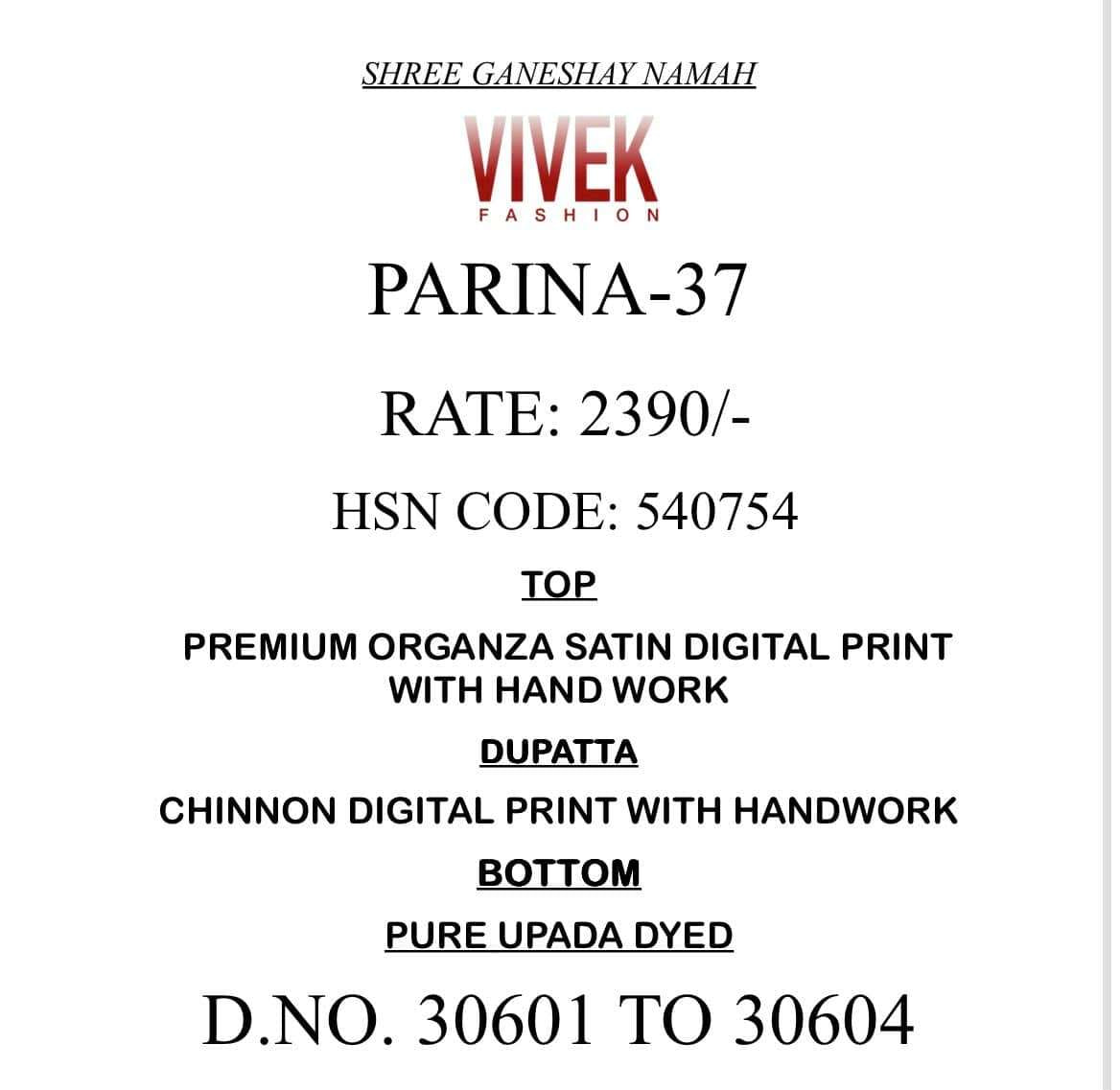 Vivek Fashion Parina Vol 37 Fancy Satin Salwar Suit Collection