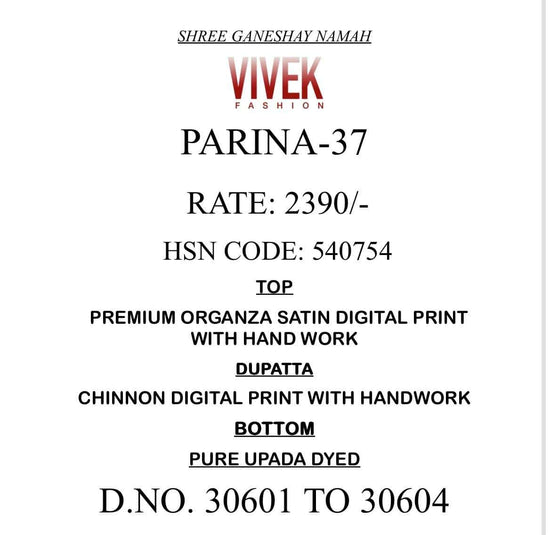 Vivek Fashion Parina Vol 37 Fancy Satin Salwar Suit Collection