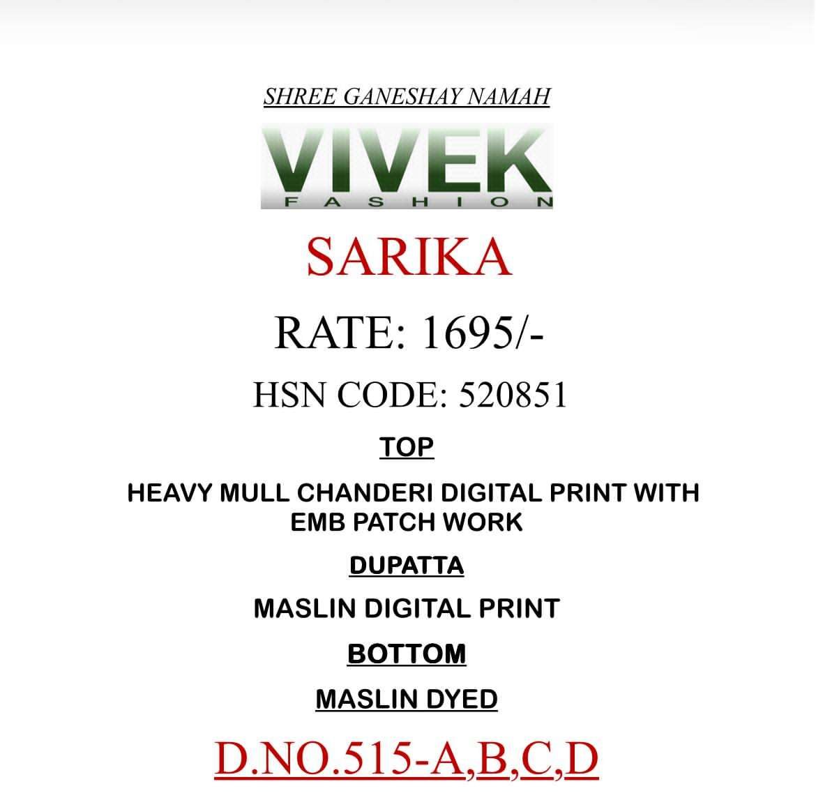 Vivek Fashion Sarika Heavy Mull Chanderi Dress Material - Amrah Wholesale