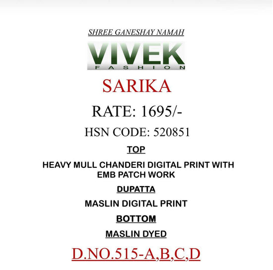 Vivek Fashion Sarika Heavy Mull Chanderi Dress Material - Amrah Wholesale