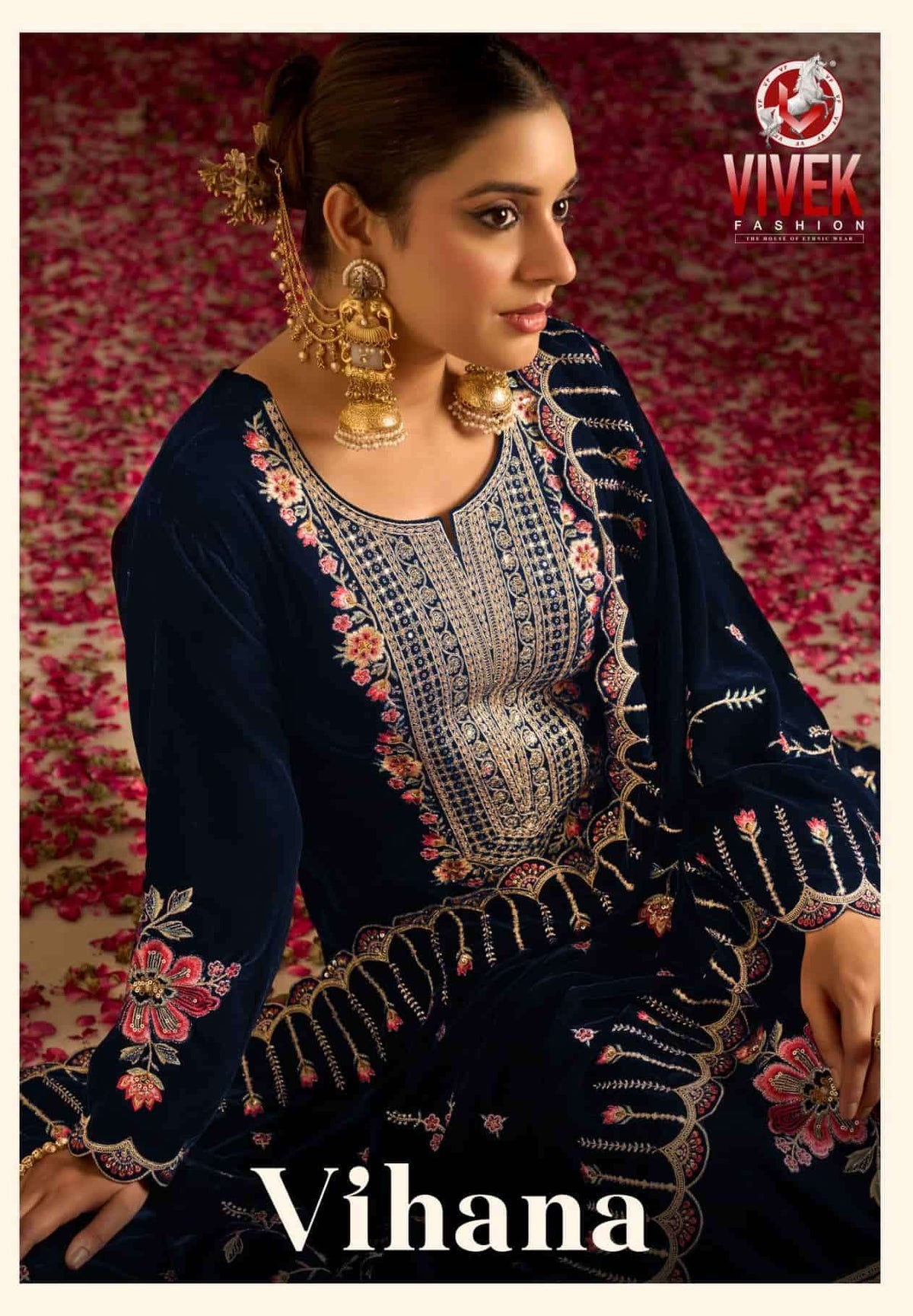 Vivek Fashion Vihana Velvet Embroidery Dress Material
