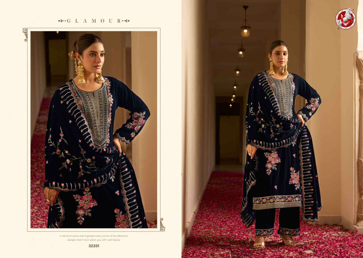 Vivek Fashion Vihana Velvet Embroidery Dress Material