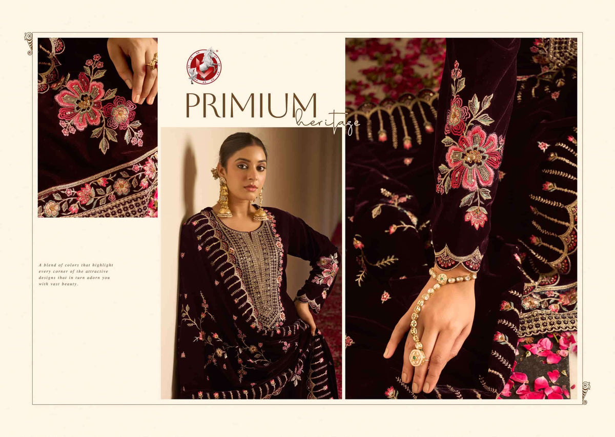 Vivek Fashion Vihana Velvet Embroidery Dress Material