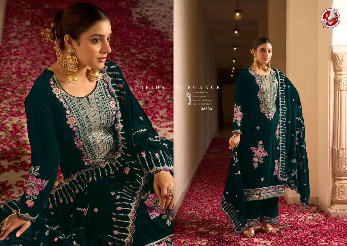 Vivek Fashion Vihana Velvet Embroidery Dress Material