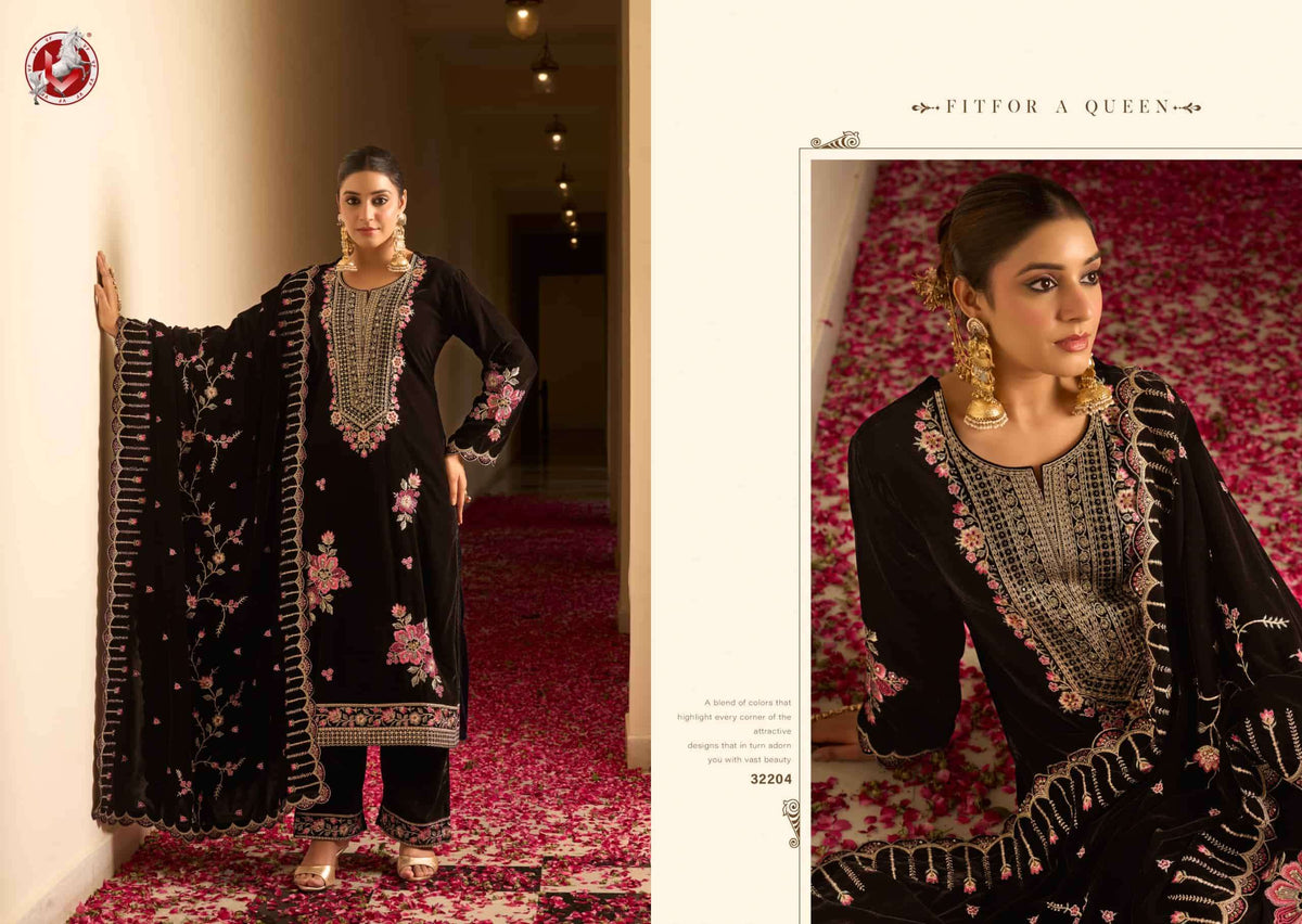 Vivek Fashion Vihana Velvet Embroidery Dress Material