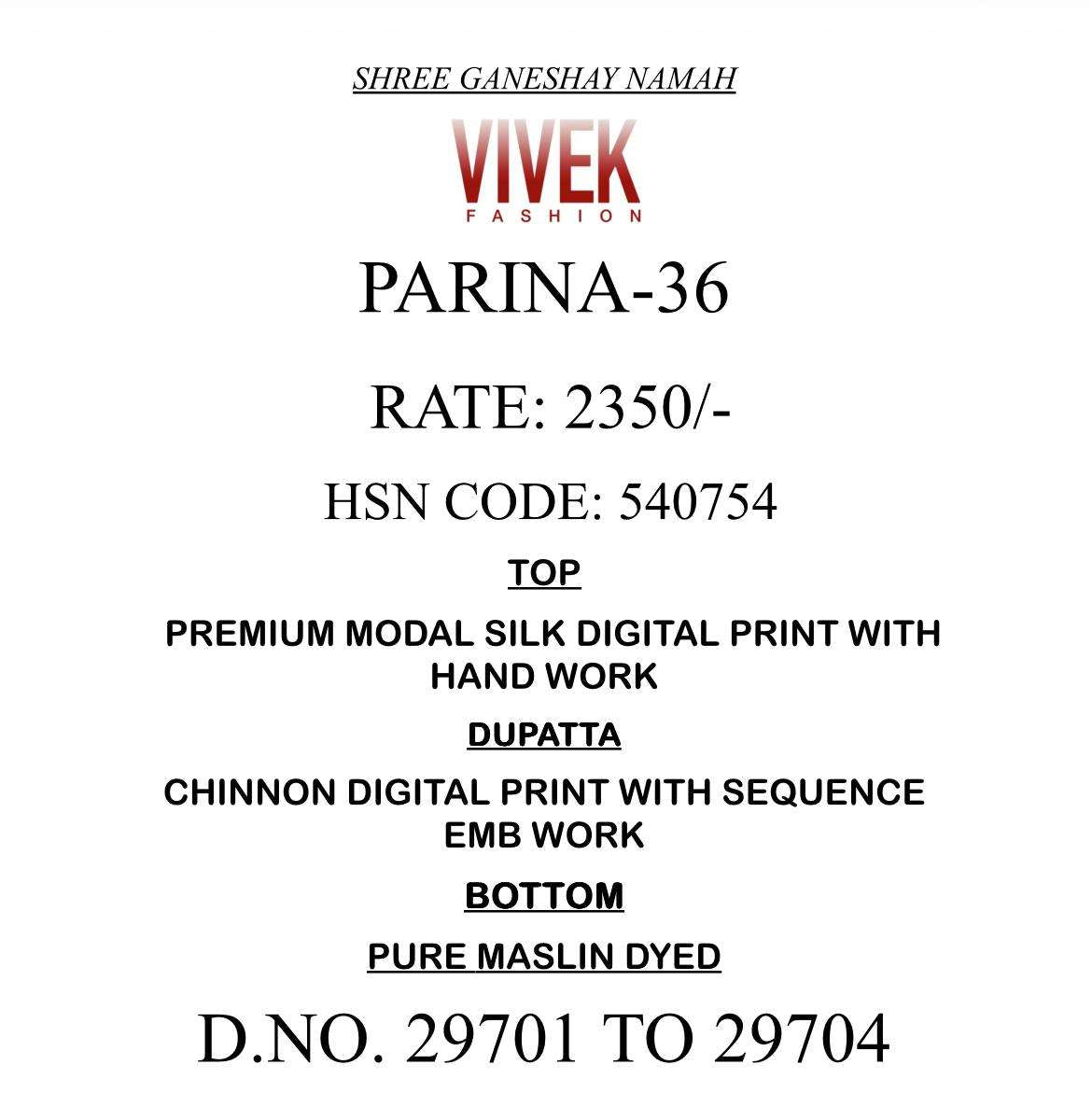 Vivek Fashion Parina Vol 36 Premium Modal Silk Dress Material