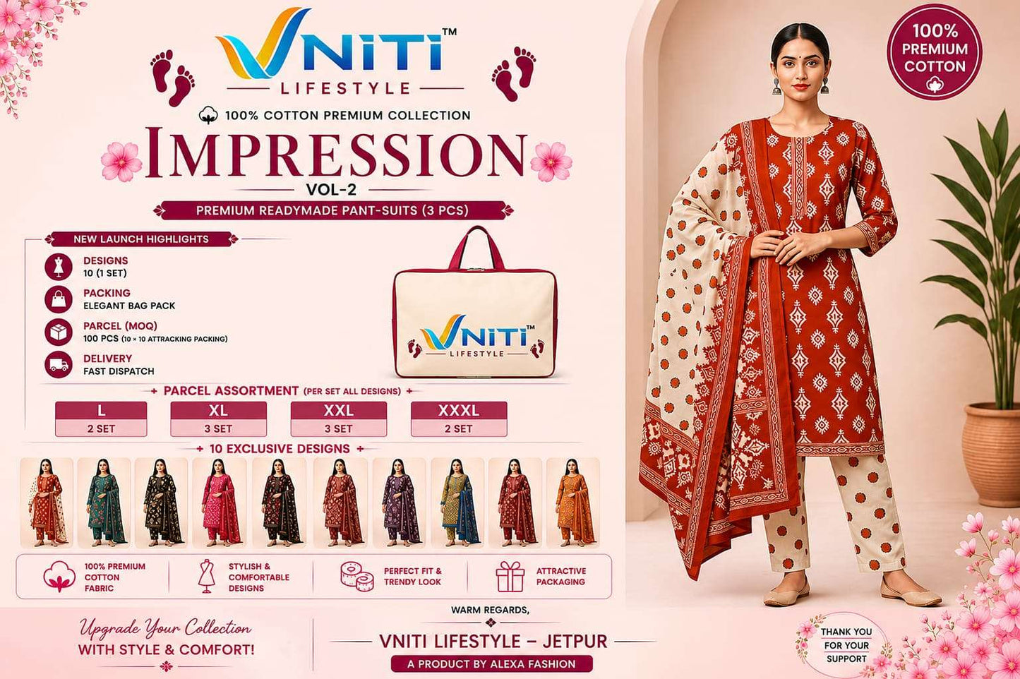 Vniti Lifestyle Impression Vol 2 Cotton Kurti Pant Dupatta Set