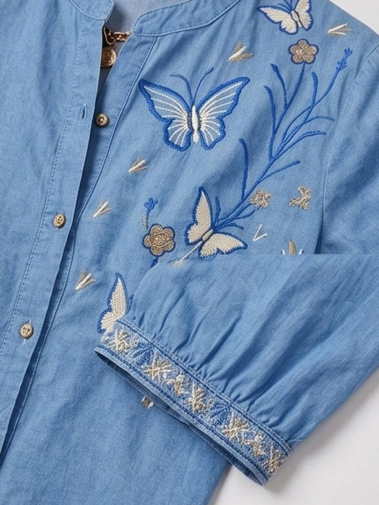 Vp 91 Denim Blue Embroidered Ladies Shirt - Amrah Wholesale