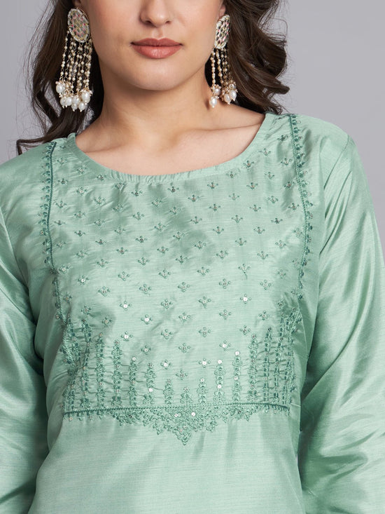 VP 9199 Sea Green Kurti Pant Dupatta Set - Amrah Wholesale