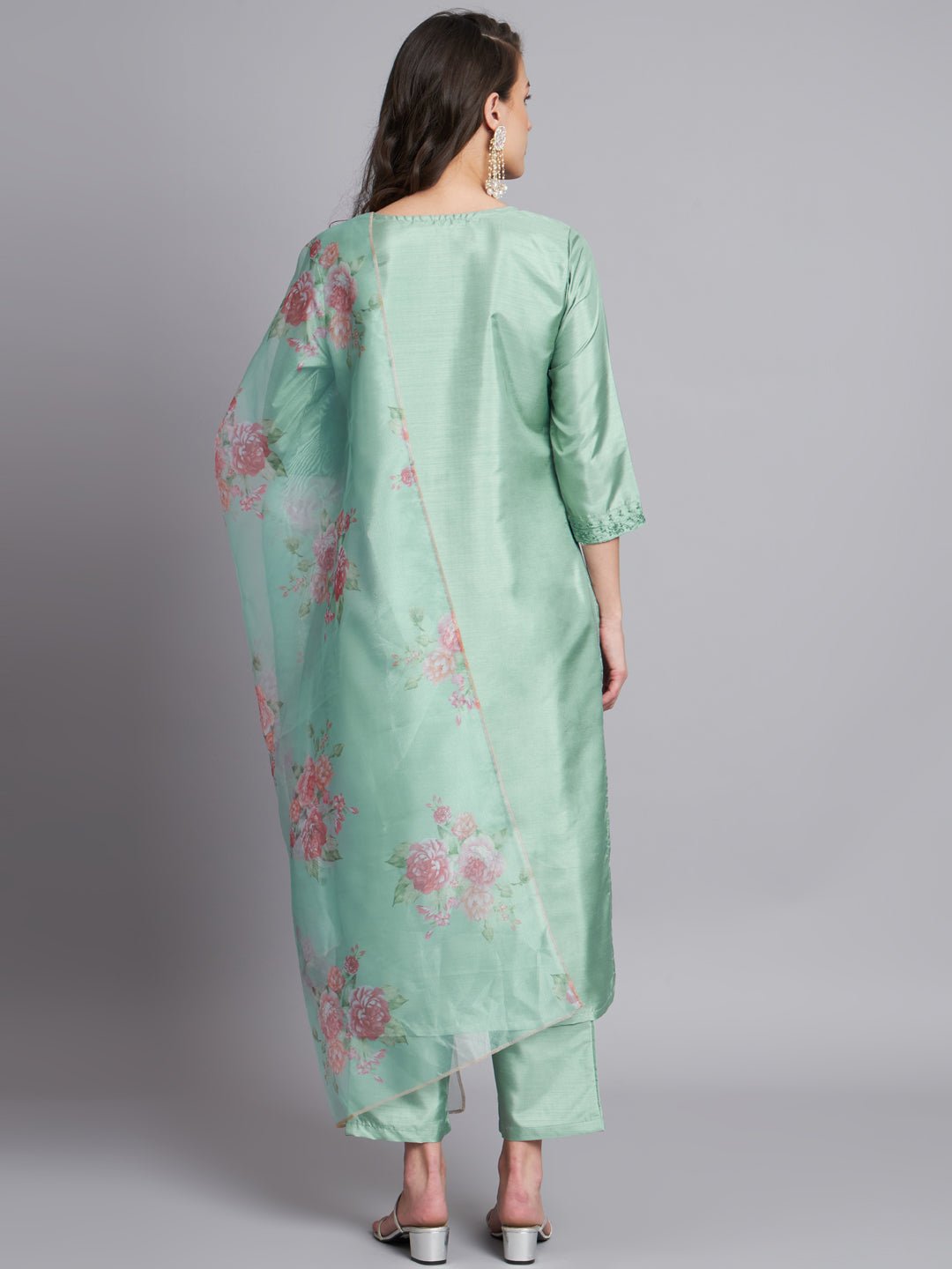 VP 9199 Sea Green Kurti Pant Dupatta Set - Amrah Wholesale